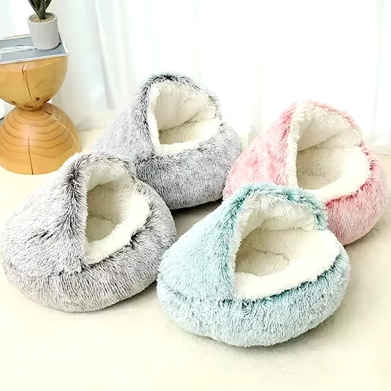 2 in 1 Winter Soft Plush Pet Bed with Cover round Cat Bed Pet Mattress Warm Cat Dog Sleeping Nest Cave for Small Dogs Kitten