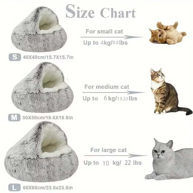 2 in 1 Winter Soft Plush Pet Bed with Cover round Cat Bed Pet Mattress Warm Cat Dog Sleeping Nest Cave for Small Dogs Kitten