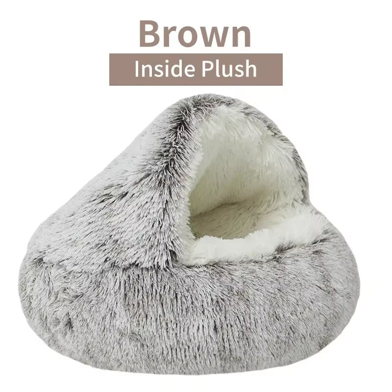 2 in 1 Winter Soft Plush Pet Bed with Cover round Cat Bed Pet Mattress Warm Cat Dog Sleeping Nest Cave for Small Dogs Kitten